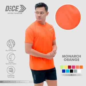 Jersey Kaos Olahraga Pria Dry Fit Polyester Dice Monarch Orange