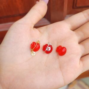 Q577 Charm túi tiền Ngọc Agate Đỏ treo móc v10k và bạc- Phong Thủy TUDO P