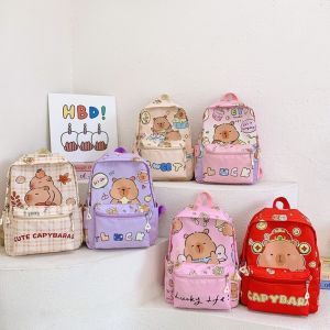 MMLUCK Thickened Capybara Backpack Wide Straps Nylon Children School Bag Cute Lightweight Cartoon Animal Daypack