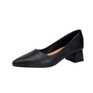 Free Shipping Low-Heeled Work Shoes For Women Black New Style Suitable For Work Interviews And Professional Settings Flat-Soled Soft Leather Pointed-Toe WomenS Flats