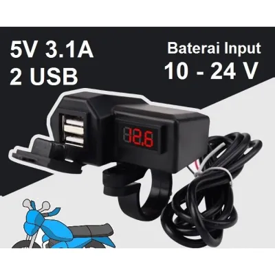 VOLTMETER MOTOR. Charger Motor Voltmeter Cas Casan HP Digital 2 USB 3.1A stang Universal Dual USB volt meter Motorcycle Tanpa Pemantik Rokok