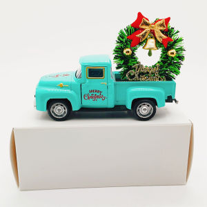 Mini Snowman Truck with Wreath Ornament Christmas Decor Macaron Colors for Holiday Party