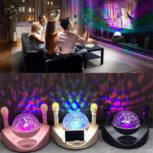 Speaker Bluetooth Portable SDRD SD308 Mic Wireless Mikrofon Karaoke LED SD-308 Lampu Disco + 2 Microphone