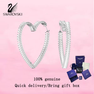💎 Swarovski 💎 Womens fashion earrings S925 Sterling Silver Heart Shape Large Size White Diamond Matrix Hoop Earrings Valentines Day gift Birthday gift