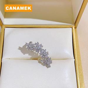 【CANAMEK】 1Pcs Trendy Simple Zircon Flowers Ear Clip Earring Without For Women Sparkling Ear Cuff Clip Party Wedding Jewelry Gifts