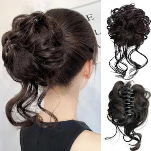Synthetic Messy Curly Claw Hair Bun Chignon Hair Extensions Scrunchy Fake False Light Brown Hair With Tail For Women Hairpieces