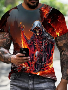 Trendy 3D Skull Printed T Shirt Man Luxury T-Shirt Summer Short Sleeve Clothing Punk Mens T-Shirts Round Neck Tops Men Clothes
