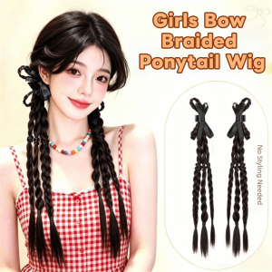 SUTONGXUE 2pcs Tóc đuôi ngựa đôi Tóc nối kiểu đuôi ngựa tết Ngọt ngào Làm thủ công Tóc giả tết xoắn Phong cách Hàn Quốc Tự nhiên Băng đô tóc giả có nơ dành cho nữ dành cho phụ nữ