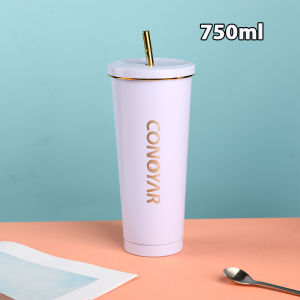 แก้วเก็บความเย็น 8 ชม. สแตนเลส 2 ชั้น ไอไม่เกาะ แถมหลอด 750​ml ทนต่ออุณหภูมิร้อน-เย็น สะดวกต่อการใช้งาน พกพาสะดวก T01255