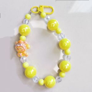 Kawaii Beaded Phone Chain Bag Charm Strap Cute Cartoon Keychain Lanyard with card clip for Phone Purse Accessories