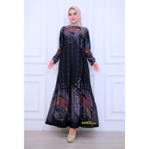 Gamis Wanita Sadikin Bahan Calvin Jeans Motif Bunga Size L XXL LD100 110 Baju Dress Muslim Terbaru
