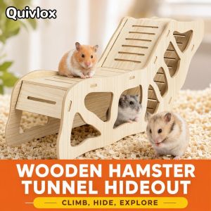 Wooden Hamster Hideout Tunnel Small Pet Shelter Easy Install No Drill Durable Natural Wood For Gerbil Mice Climbing Resting Play