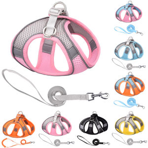 Breathable mesh pet chest harness traction rope set leather reflective outdoor dog walking vest style