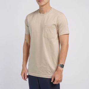 ALZURA - Kaos Polos Pria Lengan Pendek - Mens Short Sleeves T-Shirt Cotton 24s Brown Saku