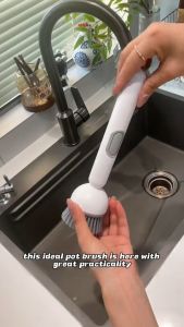 Soap Dispensing Dish Brush Press-Type Kitchen Cleaning Brush Pot Scrubber Longhandle Pot Brus PAZU