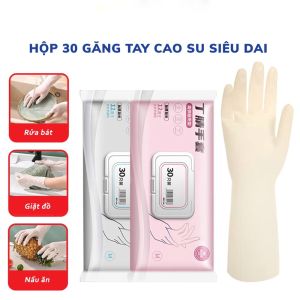 Găng tay cao su siêu dai làm bếp nấu ăn rửa chén hộp 30 bao tay nhà bếp đa năng tái sử dụng nhiều lần