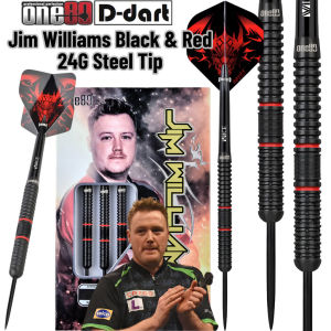 ONE80 STEEL TIP DART - 24G JIM WILLIAMS BLACK RED SIGNATURE 80% TUNGSTEN HD STEEL TIP DARTS (ARROW DART KELULI)