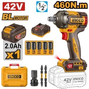 INGCO 42V BL IMPACT WRENCH 460NM 1X2.0AH & CASE CIWLI42461
