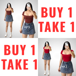 BUY 1 TAKE 1 (2PCS) Aizie Boob Square Neck Basic Double Lining Front Crop Top For Women Womenswear Comfortable