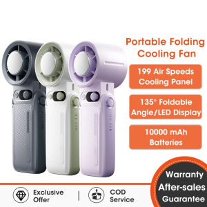 10000mah Fan Portable Turbo Fan High Speed Kipas Mini Foldable Hand Fan Cooler 199 Level LED Display