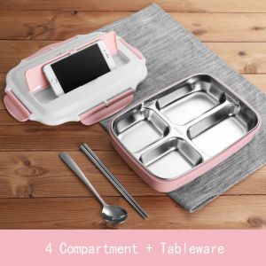 304 Stainless Steel Lunch Box Food Container 4-Compartment Student Lunchbox Office Lunch Box