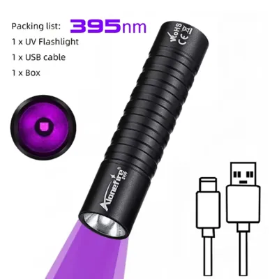 Alonefire SV99 Mini 365nm/395nm UV Flashlight USB Rechargeable Blacklight Torch Pet Detection Lamp