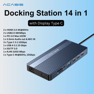 Acasis 14 in 1 USB C Docking Station 3 monitors  4k60Hz Laptop Docking Station 100W PD+Ethernet+3 USBC 10Gbps+SD/TF+Audio USB C Hub for MacBook/Dell/Lenovo/HP/ThinkPad