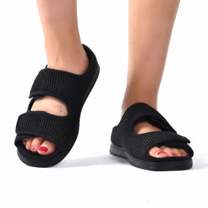 SUPERLI Men Sandals Summer Comfortable Diabetes Shoes Fat Thumb Instep Height Foot Code Middle-Aged Elderly Sandals Swollen Adjustable Slippers