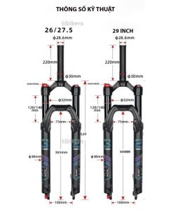 PHUỘC XE ĐẠP MTB NANLIO 27.5 / 29 INCH CÀNG TRƯỚC THỤT NHÚN GIẢM SÓC XE ĐẠP MTB SIZE 27.5 VÀ 29 INCH
