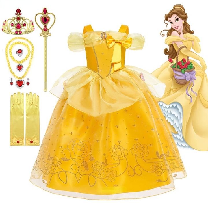 Belle Dress for Girl Princess Kids Floral Ball Gown Child Cosplay