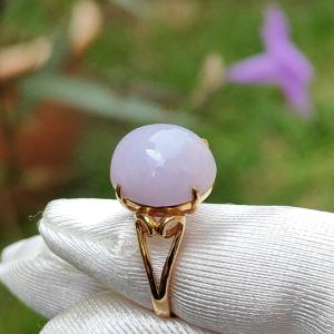 Luxury Fine Lavender Natural Type A Jadeite Jade Cabochon 11.6 * 10 * 5.8 mm Set on 18k Gold as Ring with certificate weigh 3.24 grams finger size 16.8 mm A Lavender that withstand any lights (18kring14)