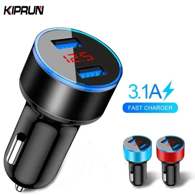 [Reay stock] KIPRUN Quick Car Charger Voltage Display 3.1A 5V Dual USB Car Charger LED Display Quick Fast Charge Moblie Phone Fast Charging Smart Protection