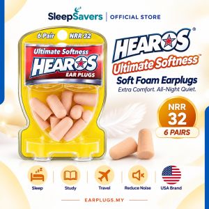 HEAROS Ultimate Softness Foam Earplugs | NRR 32 dB | Super Soft Sleep Snoring Noise Reduction | 6 Pairs | USA Brand