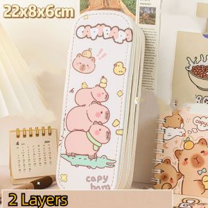 ROLL 2 Layers 3D Pencil Case Waterproof Capybara Stationery Organizer Cartoon Portable Pen Bag Students