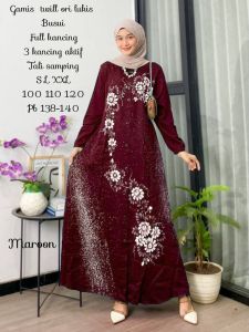 BAJU GAMIS WANITA MODERN BAHAN TWILL TEBAL MOTIF LUKIS HAND MADE BEST SELLER GAMIS MEWAH TERBARU