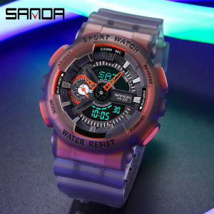 SANDA New Mens Watch Sports Electronic Clock Womens Fashion Fluorescent Dual Display Digital Waterproof Quartz Watches