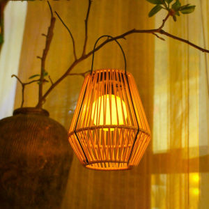 Solar Garden Lantern Hanging Lamp Handmade Rattan Retro Courtyard Solar Light Outdoor Waterproof