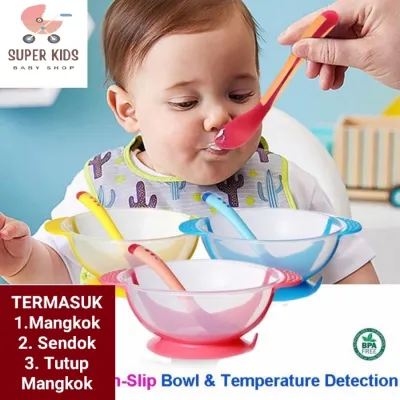 Set mangkok bayi sendok silicone / mangkok bayi anti slip silikon aman