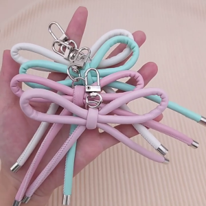 Retro Styles PU Leather Bowknot Keychain with Harajuku Charm Portable for Bags and Mobile Phones Decoration Daily Use