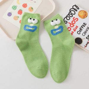 1 Pair Fashion Woman Socks Funny Creative Dopamine Solid Color Cartoon Eyes Couples Socks