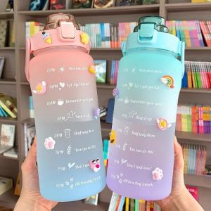 2000ml Water Bottle with Straw Cute Portable Scale Bottle for Water Outdoor Travel Kettle for Adult Student