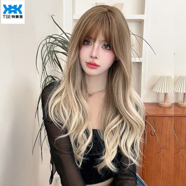 Tse s New Women s Long Curly Hair Wig Linen Gradient Color