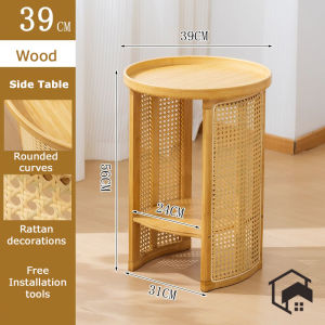 Rattan Woven Coffee Table Solid Wood Side Table Sofa Table Round Table