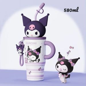 X&W 580ML Sanrio Series Thermos 316 Stainless Steel Doll Head Design Straw Insulated Cup Hello Kuromi Water Bottle Cutecup