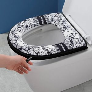 RBRY Waterproof Toilet Seat Pad Universal Thickened Toilet Cushion Cartoon Zipper Toilet Cover