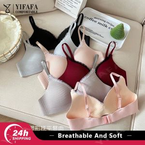 YIFAFA ชุดบราสามเหลี่ยมบราไร้รอยต่อ1/2ชิ้นสำหรับผู้หญิงหน้าอกเล็กๆรวบรวมและขยายแหวนไร้โลหะชิ้นเดียวหลังสวยหน้าอกด้านข้างป้องกันการหย่อนคล้อยเสื้อชั้นในระบายอากาศ