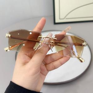 JN IMPRESSION Mới dù để che nắng cắt cạnh kính mát không gọng hợp thời trang gọng đa giác trang trí chụp hình đường phố Kính râm bãi biển
