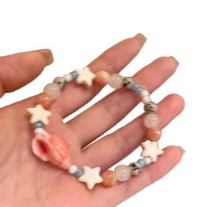 ลูกปัดแก้วเซรามิกสร้อยข้อมือลูกปัดรูปเปลือกหอยวันหยุดน้ำหนักเบาของขวัญแบบลำลองสำหรับผู้หญิงหญิงสาว