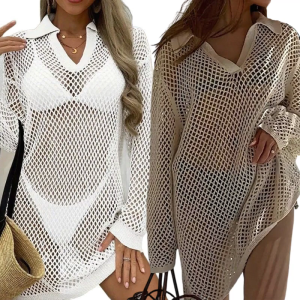Women Beach Dress Hollow Out Beach Cover Up Solid Color Swimwear Cover Up Crochet Swimsuit Cover Up for Beachwear