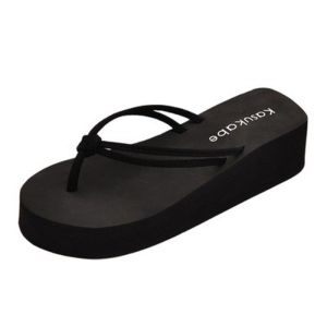 [Free Shipping] Thick-Soled Wedge Double-Strap Mid-Heel Flip-Flops For Women Flat-Soled Slip-On Sandals Beach Slippers Non-Slip Sandals